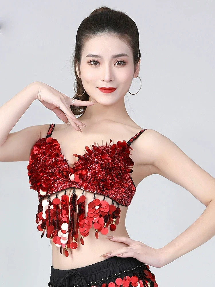 The Stardust Tribal Empress – Metallic Studded Coin & Rhinestone Tribal Belly Dance Bra Top