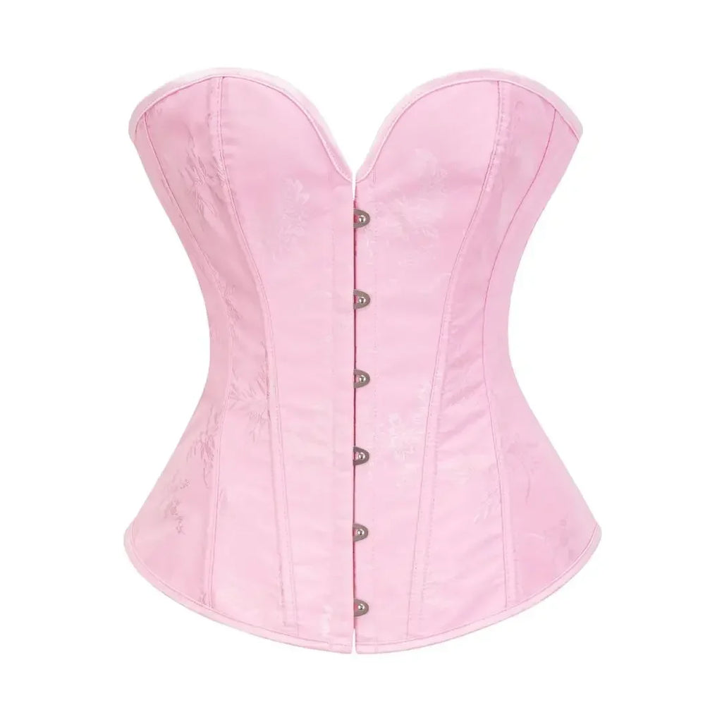 Victorian Floral Jacquard Overbust Corset Front Busk Lace-Up Bustier Top