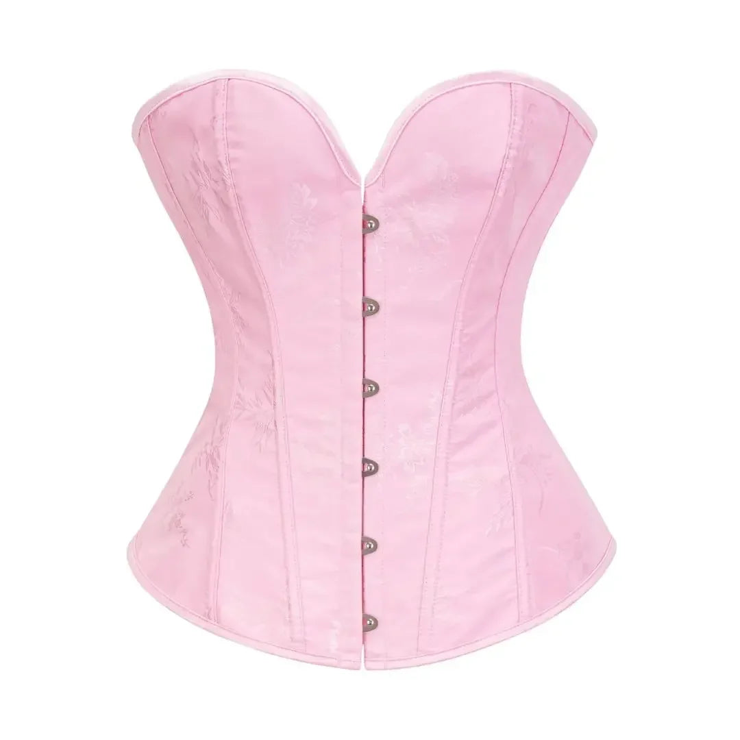 Victorian Floral Jacquard Overbust Corset Front Busk Lace-Up Bustier Top