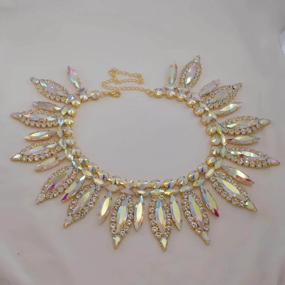 AB Gold Rhinestone Crystal Necklace & Earring Set