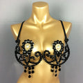 Dazzling Rainbow Crystal Stone Belly Dance Bra & Samba Carnival Performance Top