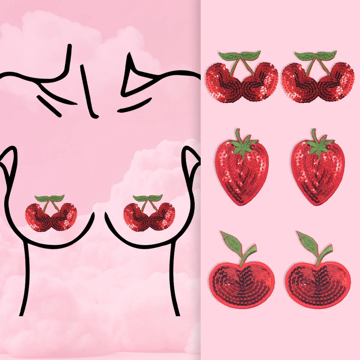 Sparkling Cherry & Fruit Sequined Nipple Pasties Set