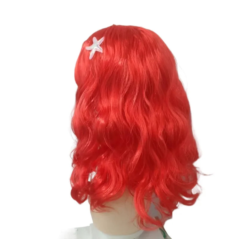 Long Red Curly Mermaid Cosplay Wig with Starfish Accessories
