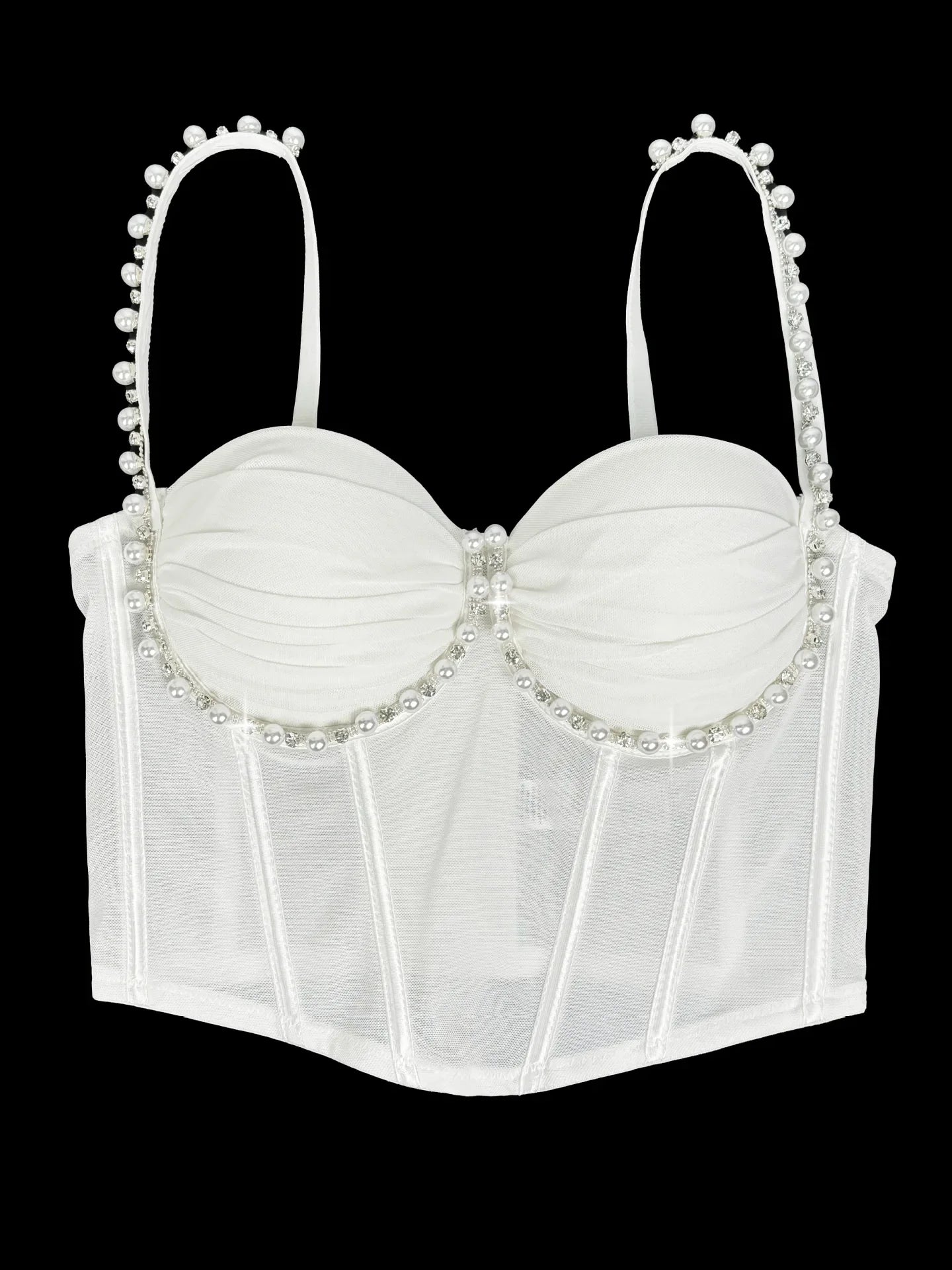 Pearl & Rhinestone Embroidered Bustier Corset Crop Top High Street Bralette