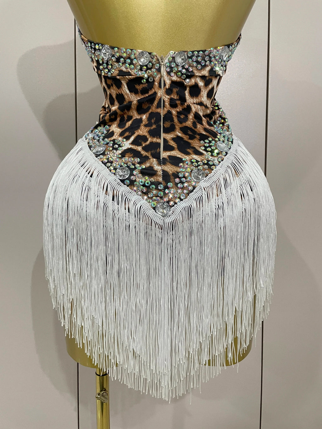 The Wildcat Stardust Tassel Bodysuit – Luxury Rhinestone Leopard Showgirl Costume