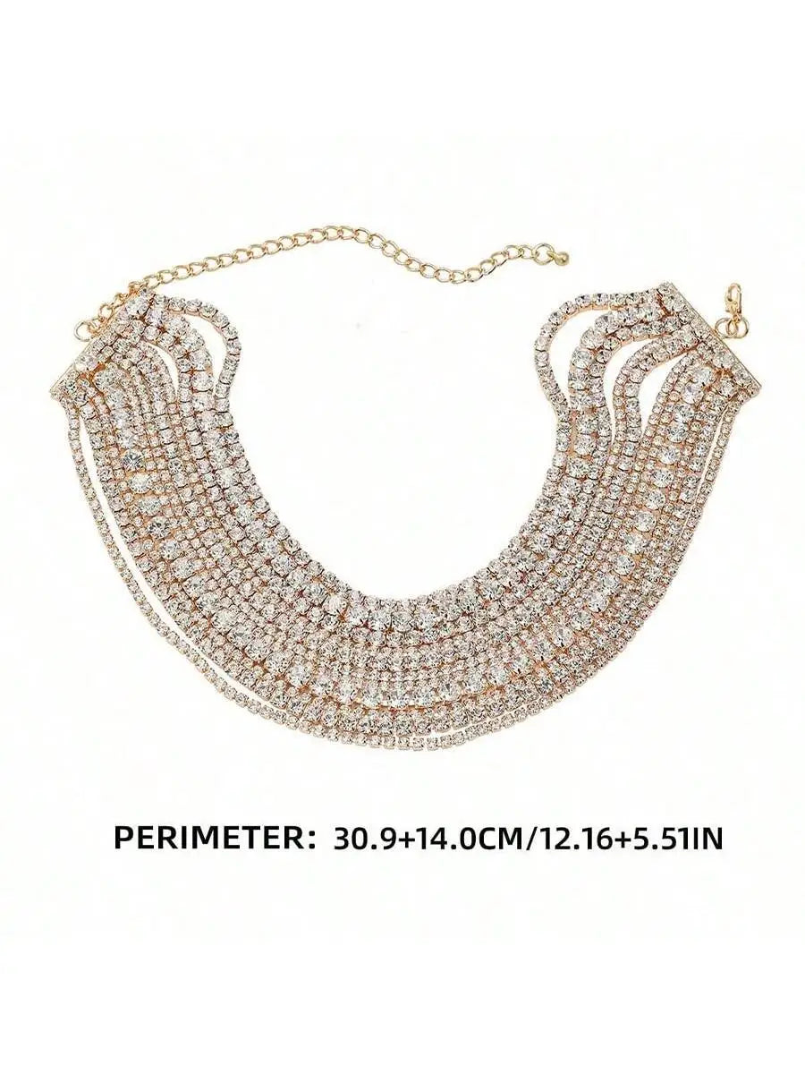 Multi Layered Rhinestone Chain Choker Necklace