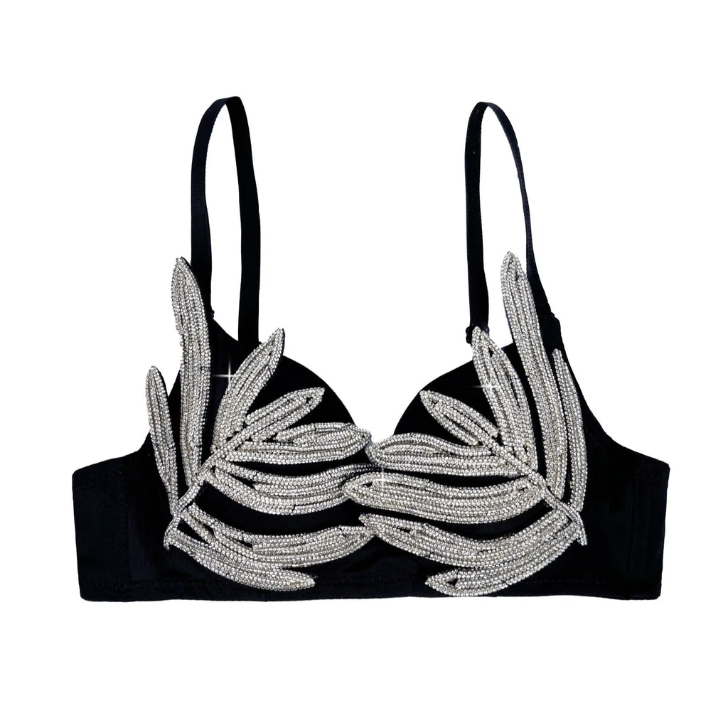 Diamond Rhinestone Leaf Embroidered Bustier Top & Corset Bralette
