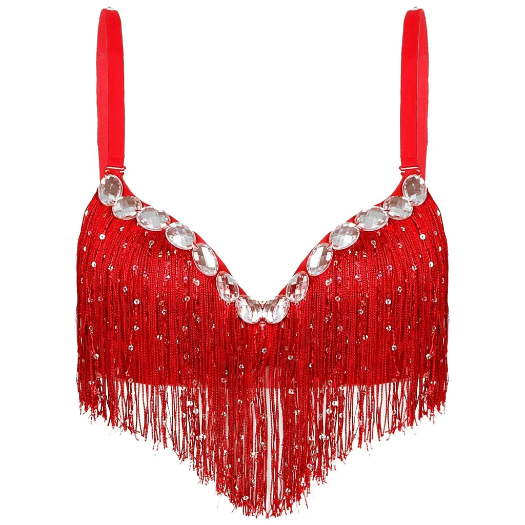 The Stardust Oasis Sirena – Sequined Tassel & Rhinestone Push-Up Belly Dance Bra Top