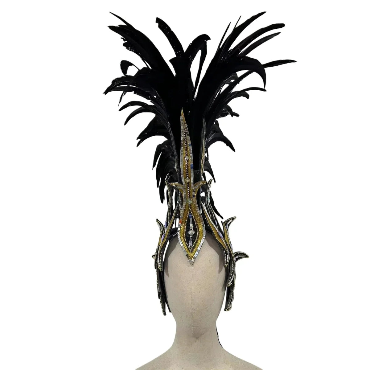 The Stardust Dark Empress – Premium Black Feathered Carnival & Gogo Headdress