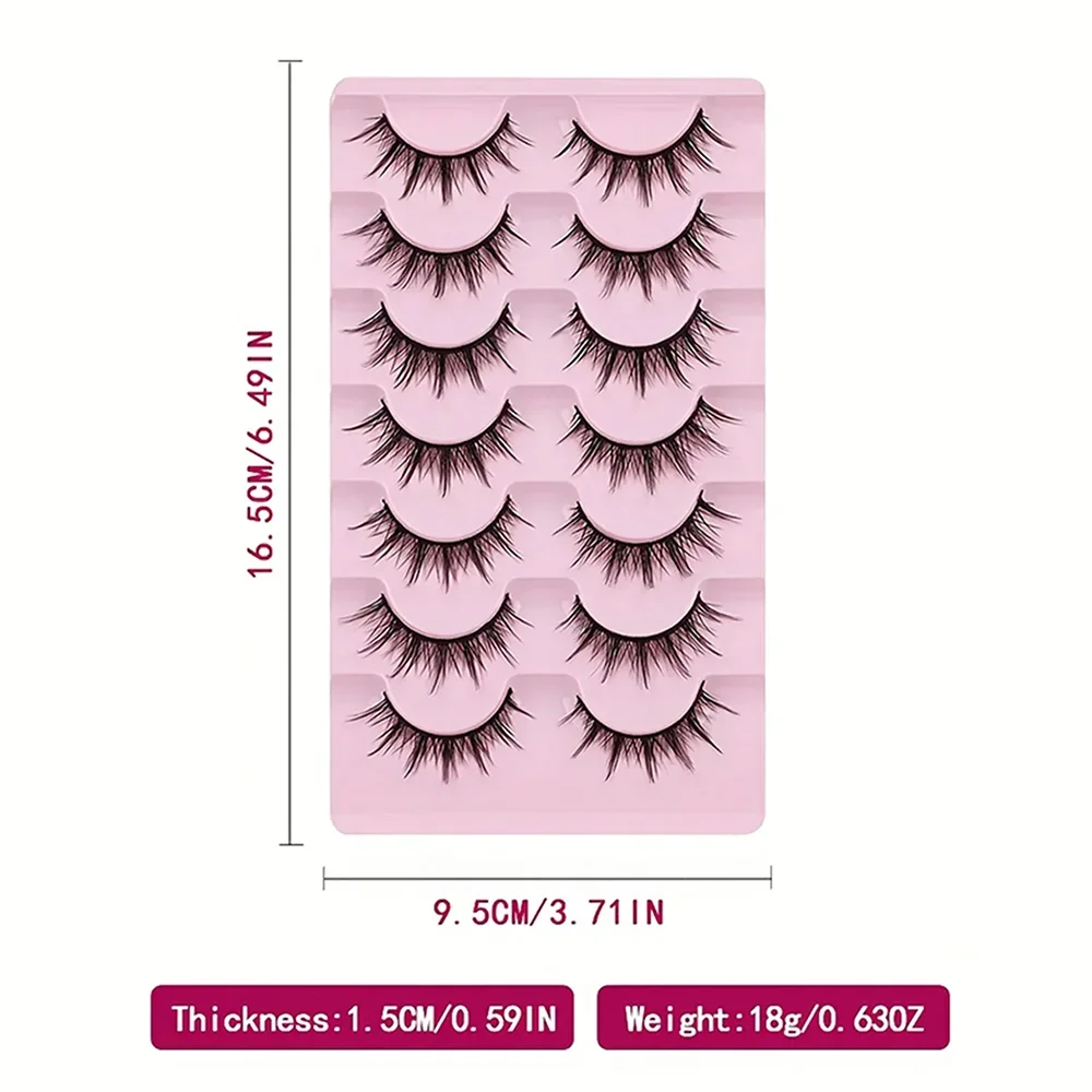 7 Pairs Manga Lashes - Natural Look, 3D Volume, Wispy, Fluffy, Spiky, Anime & Cosplay Eyelashes - Pack