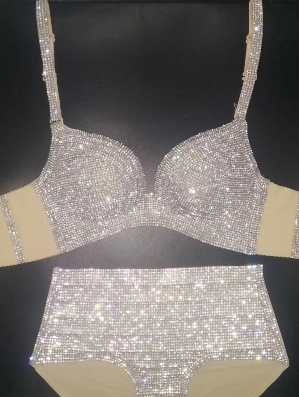 Dazzling Shimmer Crystal Bikini & High-Waist Dance Performance Costume Set
