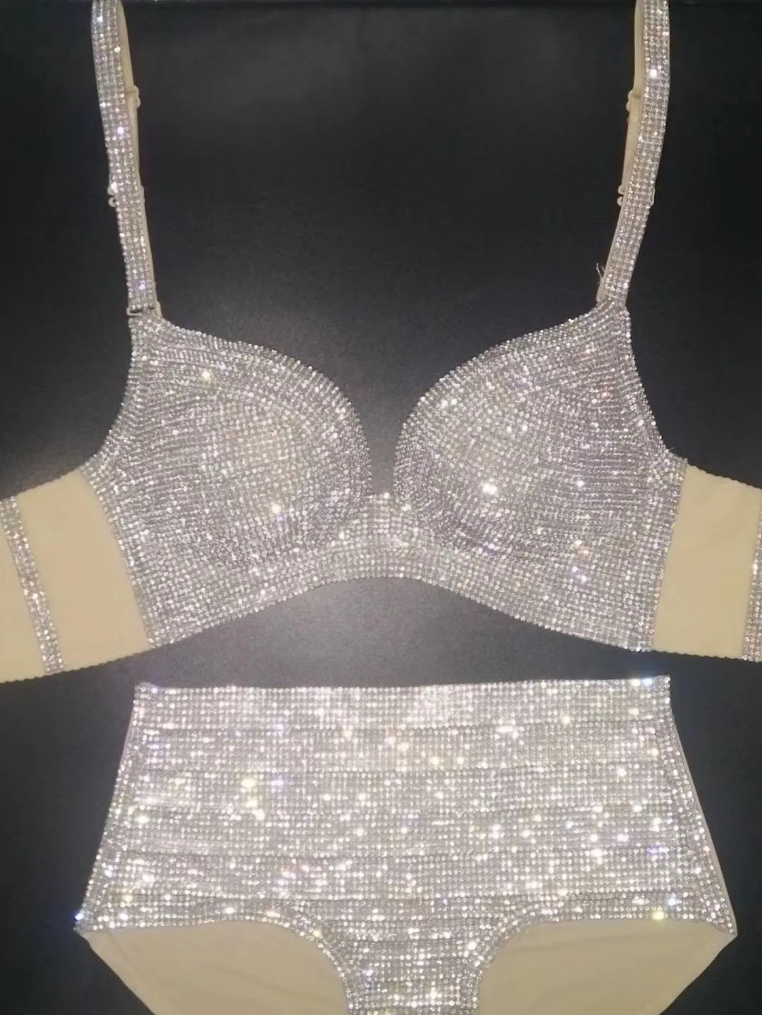 Dazzling Shimmer Crystal Bikini & High-Waist Dance Performance Costume Set