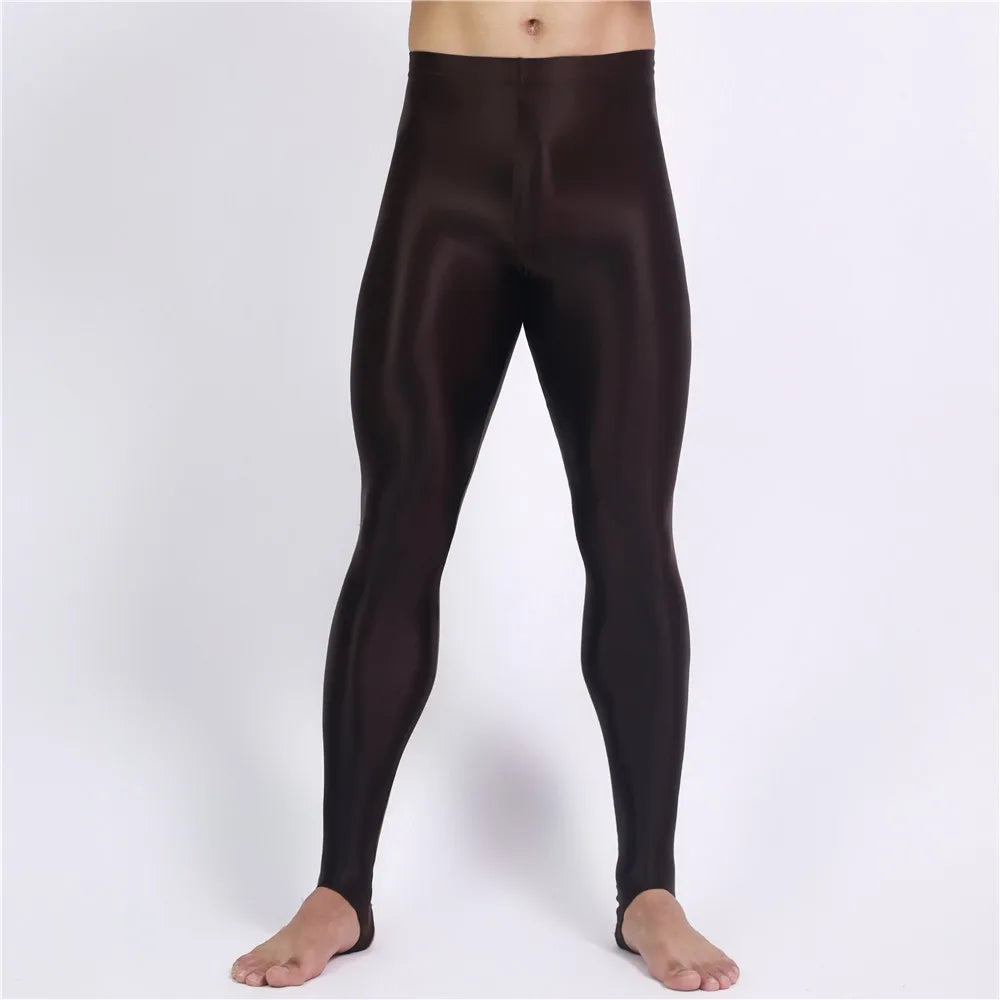 Men's Oil Glossy Sheer High-Stretch Pencil Pants Satin Smooth Leggings