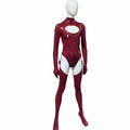 Faux Latex PU Leather Hollow-Out Breast Zipper Bodysuit & Stockings Set
