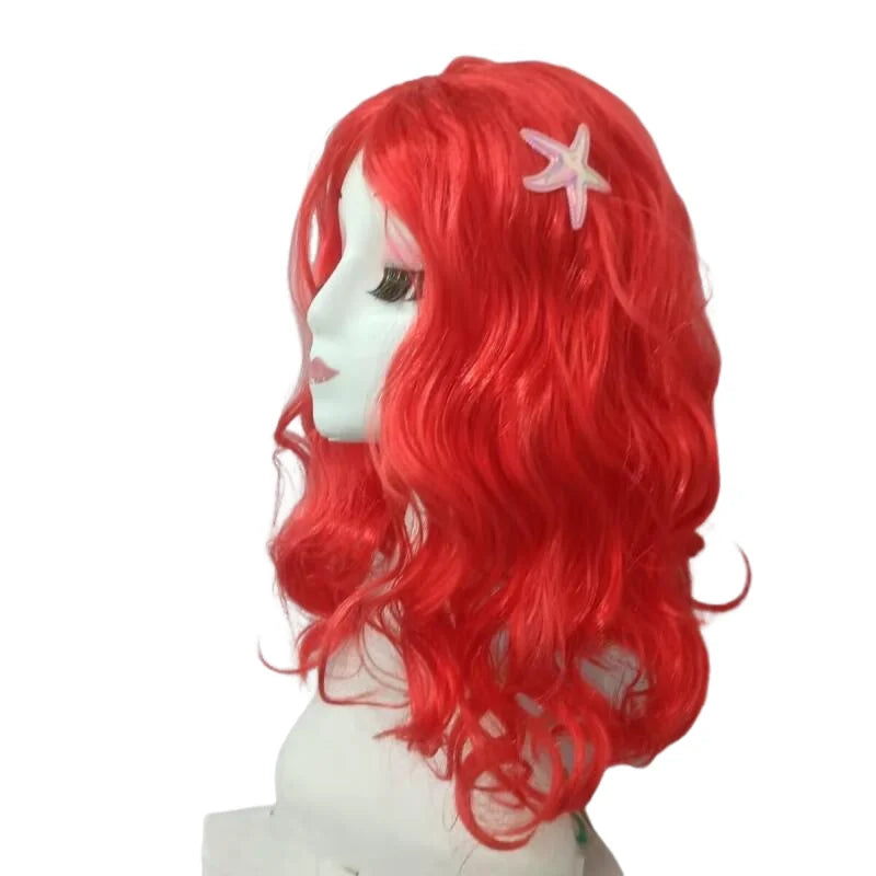 Long Red Curly Mermaid Cosplay Wig with Starfish Accessories