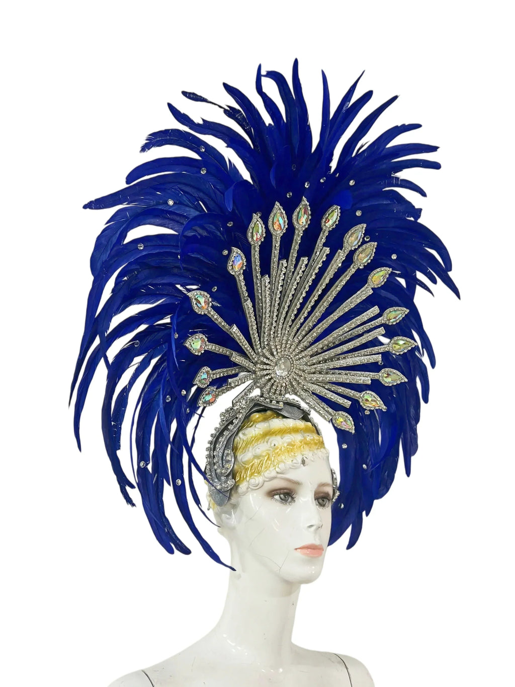 The Stardust Mirage – Premium Royal Blue & Rose Pink Feather Samba Headdress