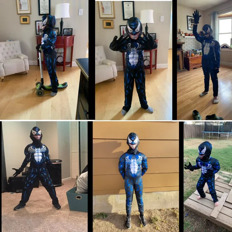 Kids Black Spider Costume Superhero Jumpsuit – 3D Spandex Bodysuit