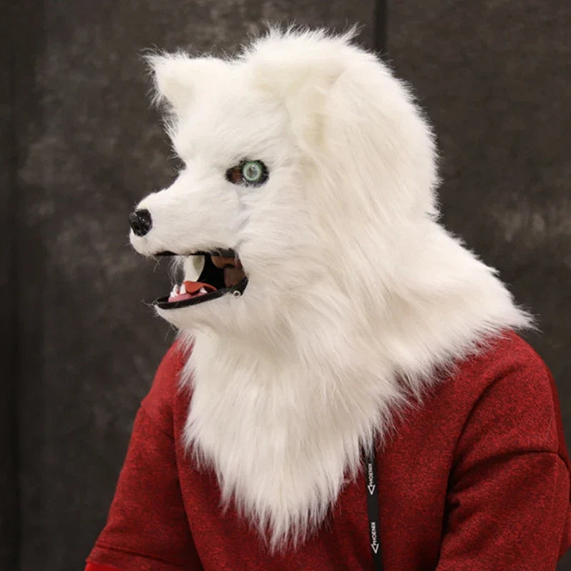 Movable Mouth Fox Mask Halloween Costume Cosplay Party Mouth Mover Wolf Masks Animal Panda Husky Orangutan Artificial Fur Mask