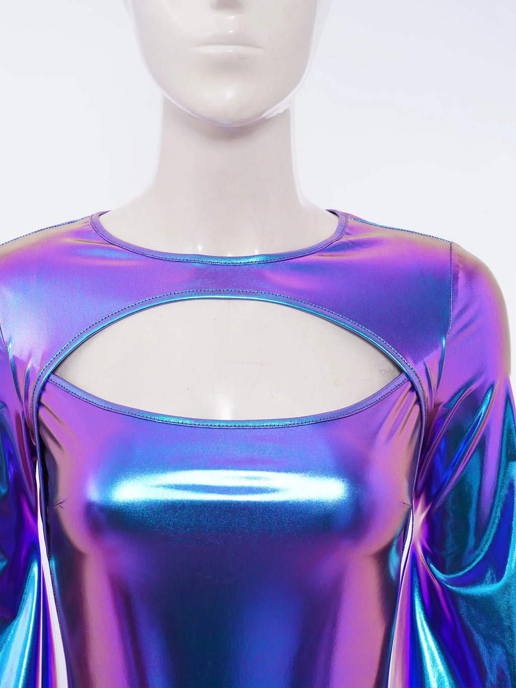 Metallic Flared Sleeve Cutout Disco Bodysuit & Metallic Rave Leotard