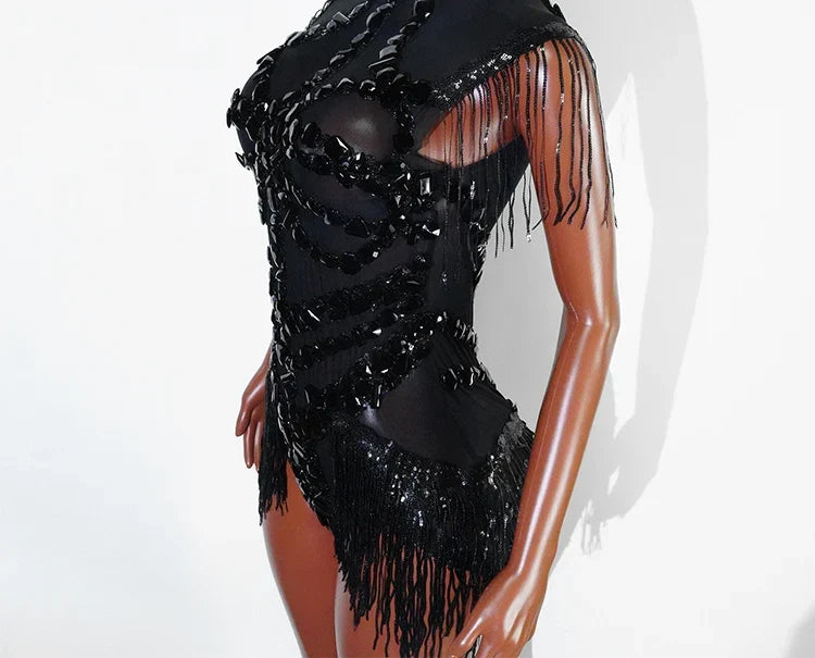The Stardust Midnight Cabaret Bodysuit – Luxury Rhinestone & Mesh Showgirl Costume