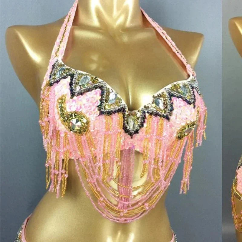 The Stardust Prism Sirena – Deluxe Beaded & Sequined Belly Dance Bra Top