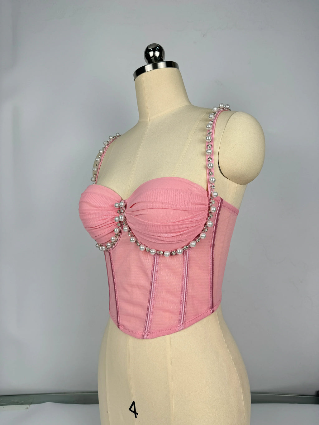 Pearl & Rhinestone Embroidered Bustier Corset Crop Top High Street Bralette