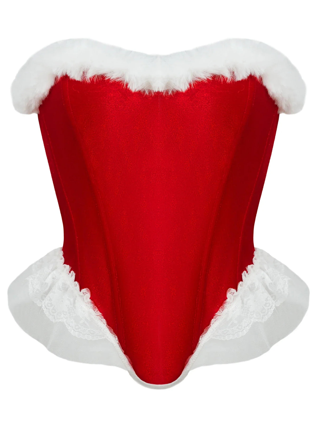 Women’s Sexy Christmas Lingerie, Santa Girl Bodysuit with Fringe Trim, Push-up Shapewear for Full Bust & Side Smoothing