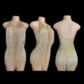 Sparkly Rhinestones Fringe Bodysuit Women Vightclub Party Dance Costume
