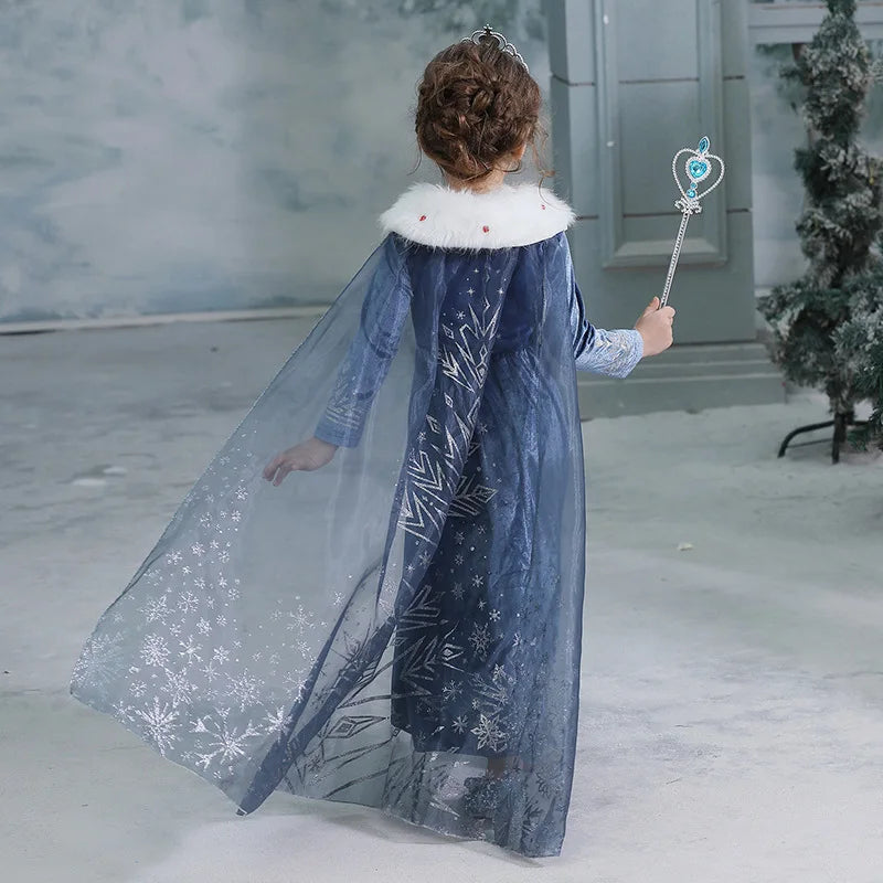 Girls Elsa Snow Queen Princess Costume Dress – Winter Cosplay Outfit