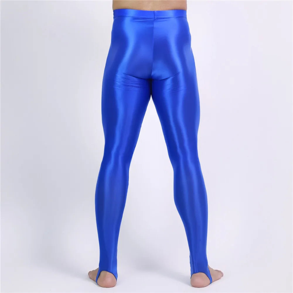 Men's Oil Glossy Sheer High-Stretch Pencil Pants Satin Smooth Leggings