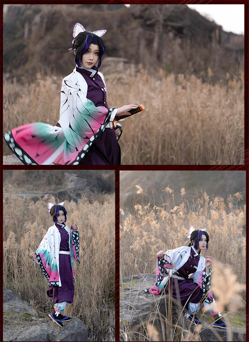 Kochou Shinobu Anime Cosplay Costume with Wig Set