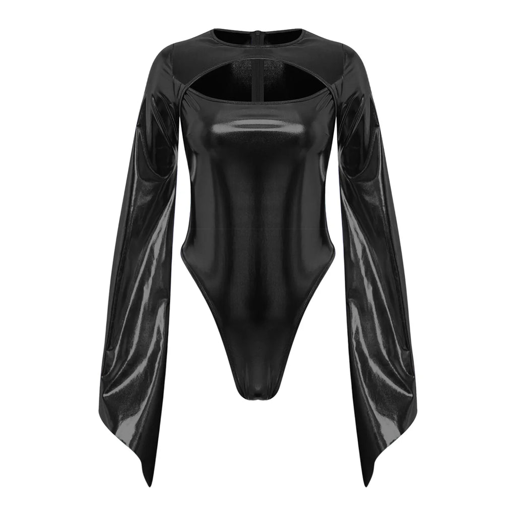 Metallic Flared Sleeve Cutout Disco Bodysuit & Metallic Rave Leotard