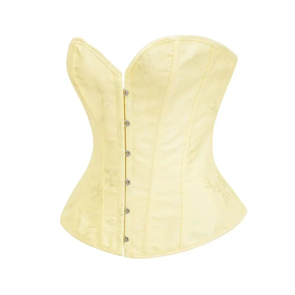 Victorian Floral Jacquard Overbust Corset Front Busk Lace-Up Bustier Top