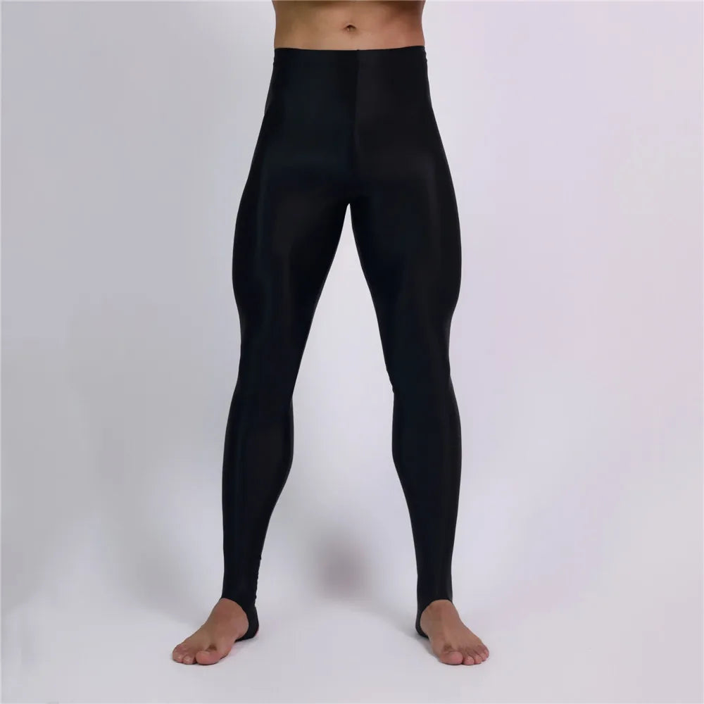 Men's Oil Glossy Sheer High-Stretch Pencil Pants Satin Smooth Leggings