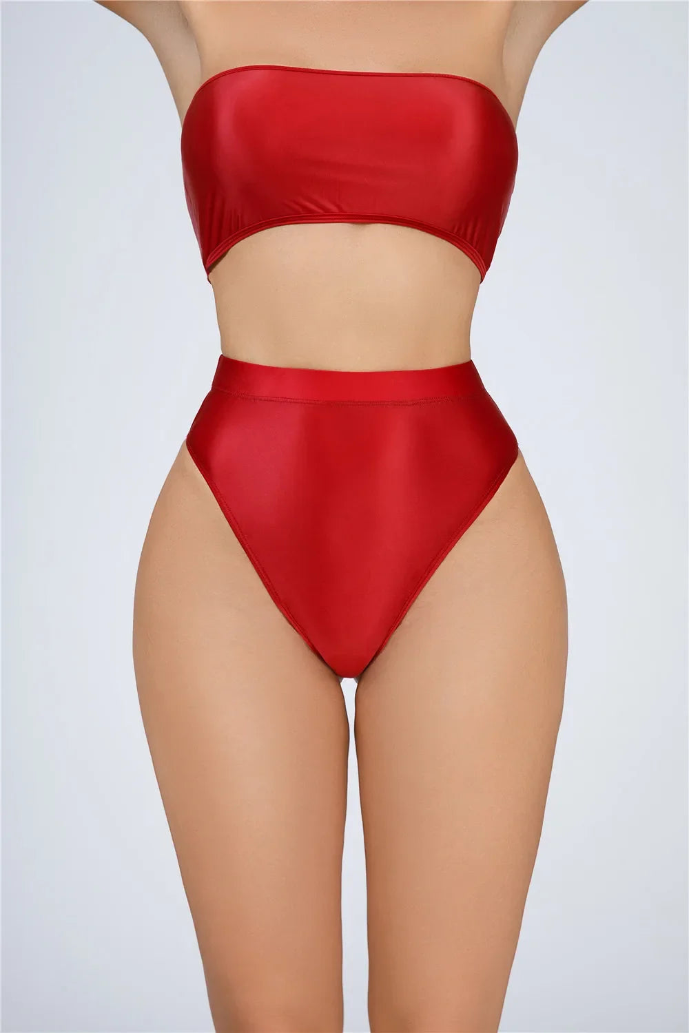 High-Waist Oil Glossy Sheer G-String Thong Satin Smooth Seamless Briefs