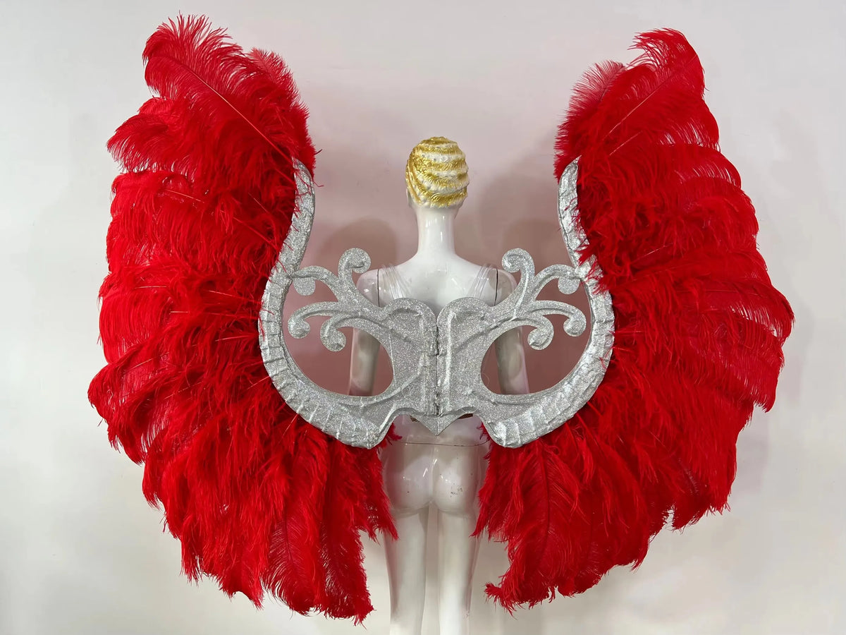 Two-Layer Feather Backpiece with Matching Rhinestone Headdress