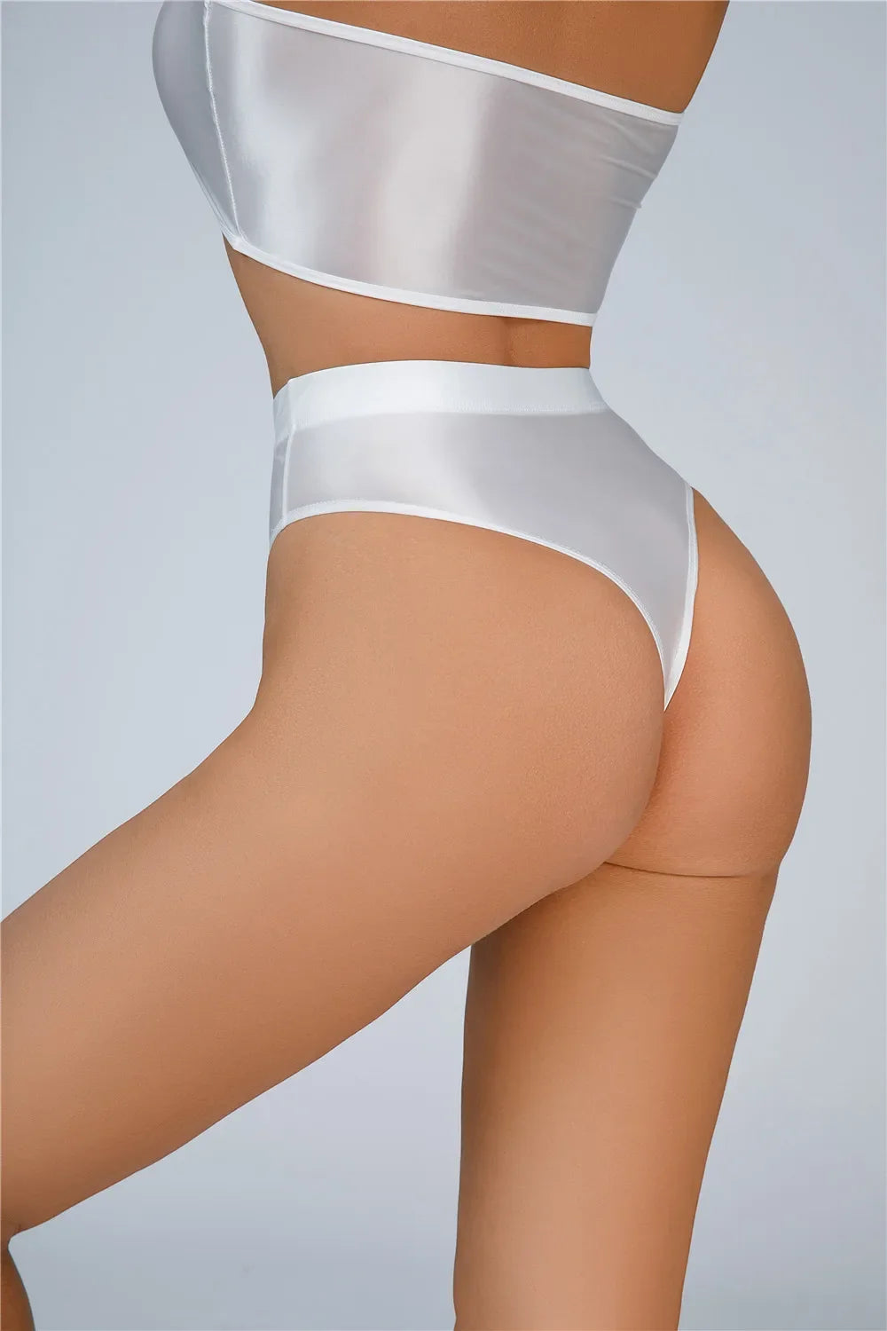 High-Waist Oil Glossy Sheer G-String Thong Satin Smooth Seamless Briefs