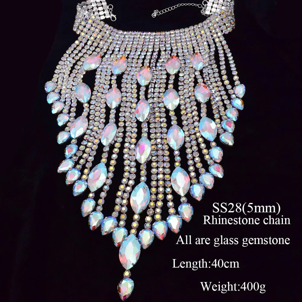 Rhinestone Crystal Long Fringe Tassel Necklace