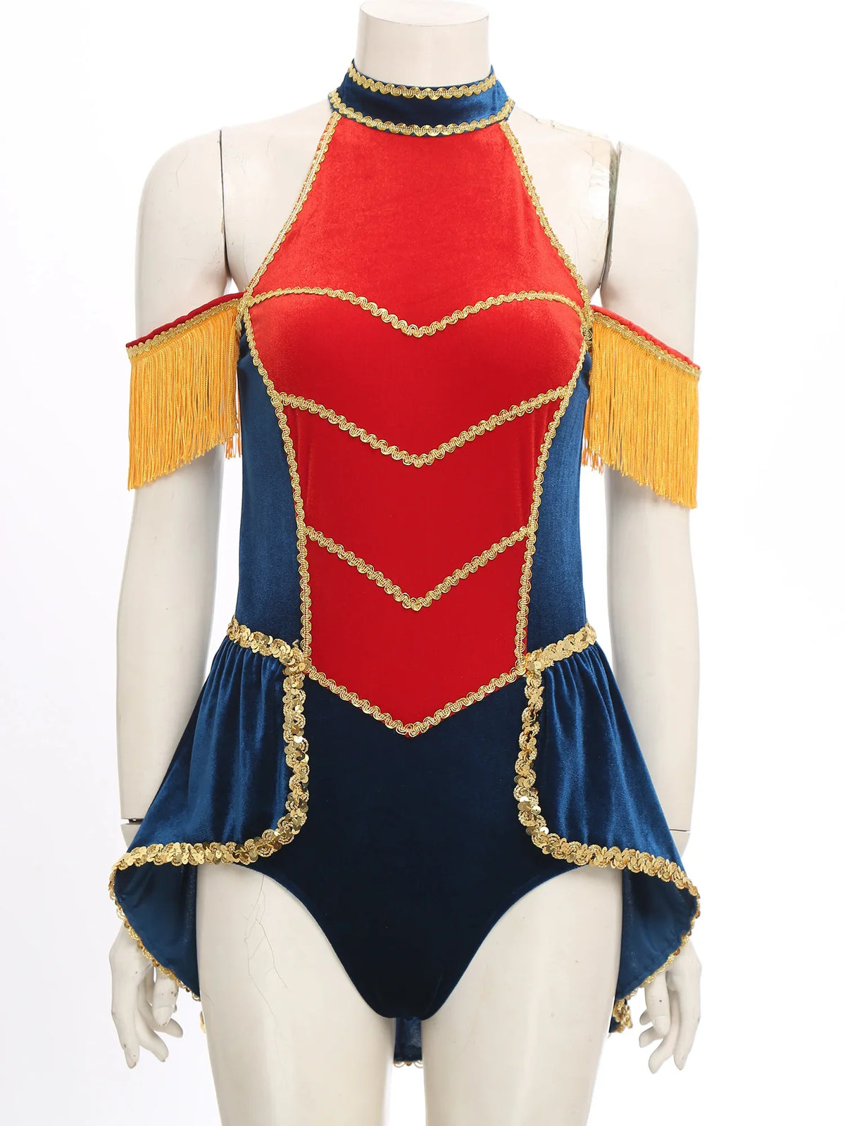 Women's Velvet Circus Ringmaster Sequin Tassel Jumpsuit & Tailcoat