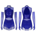 Sparkly Sequin & Fringe Dance Dress with Gloves Latin Stage Performance Costume