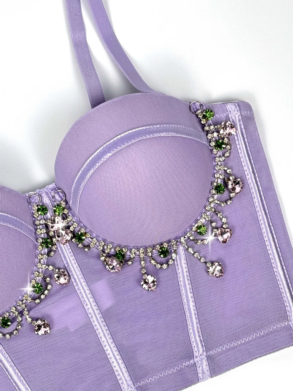 Mesh Bustier Corset Crop Top Diamond Embroidery Tassel Evening Party Bralette