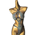 Cut-Out Rhinestone Bandage Performance Set – Shimmering Crystal Push-Up Costume & Open-Front Leotard Accent for Raves & GoGo Dancers
