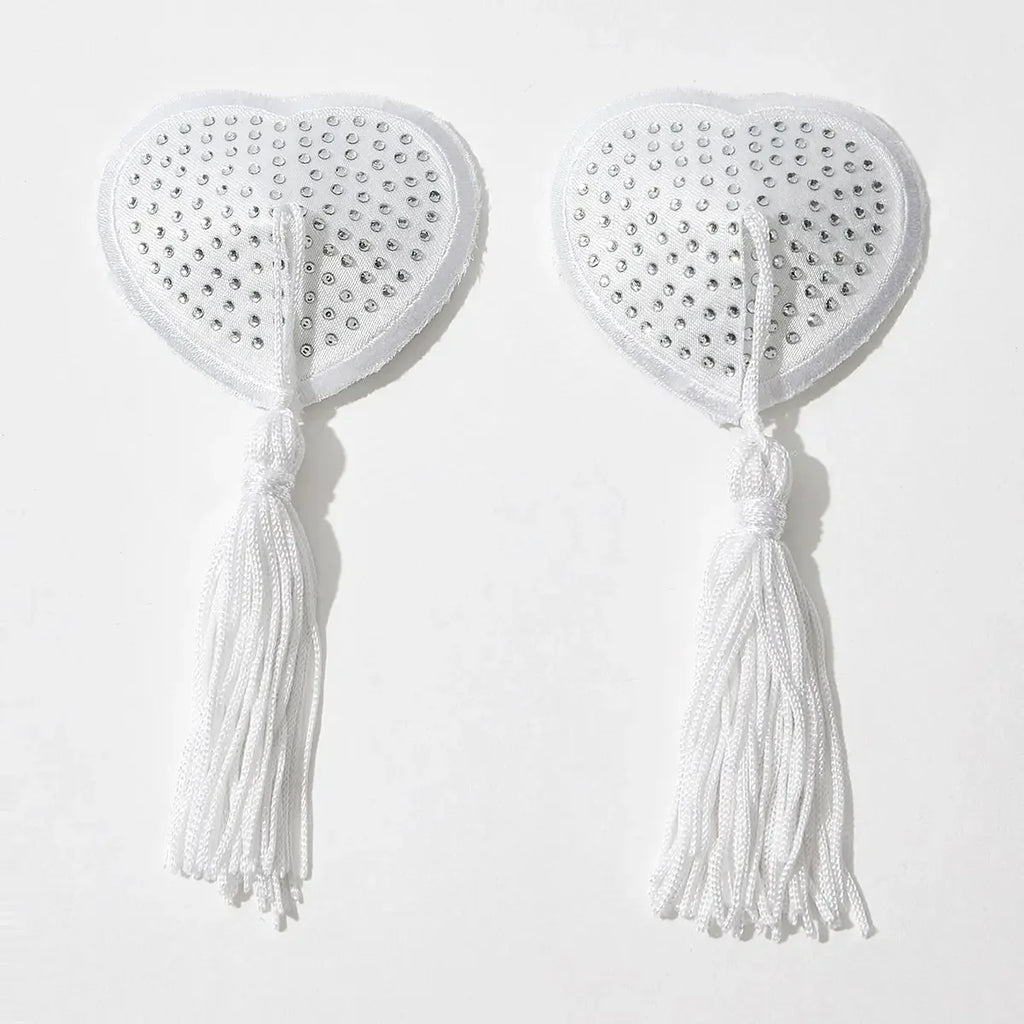 Sparkling Rhinestone Heart Pasties with Swinging Tassels Set