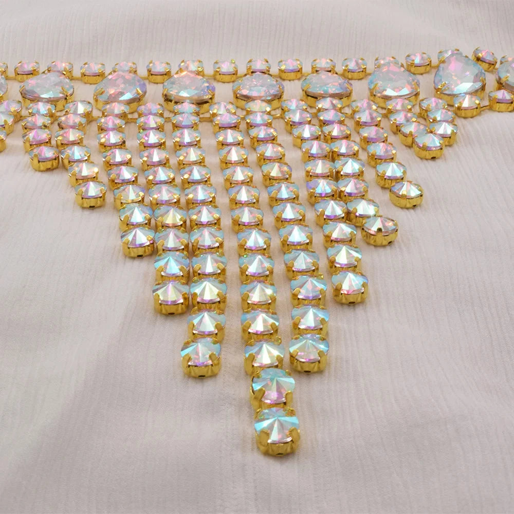 Rhinestone Glass Crystal & AB Drop Tassel Choker Necklace