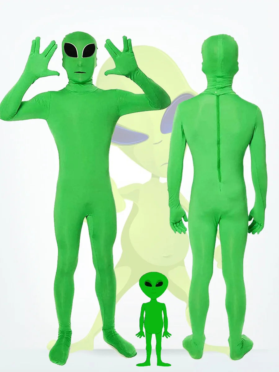 Alien Cosplay Costume – Green Zentai Jumpsuit for Kids & Adults