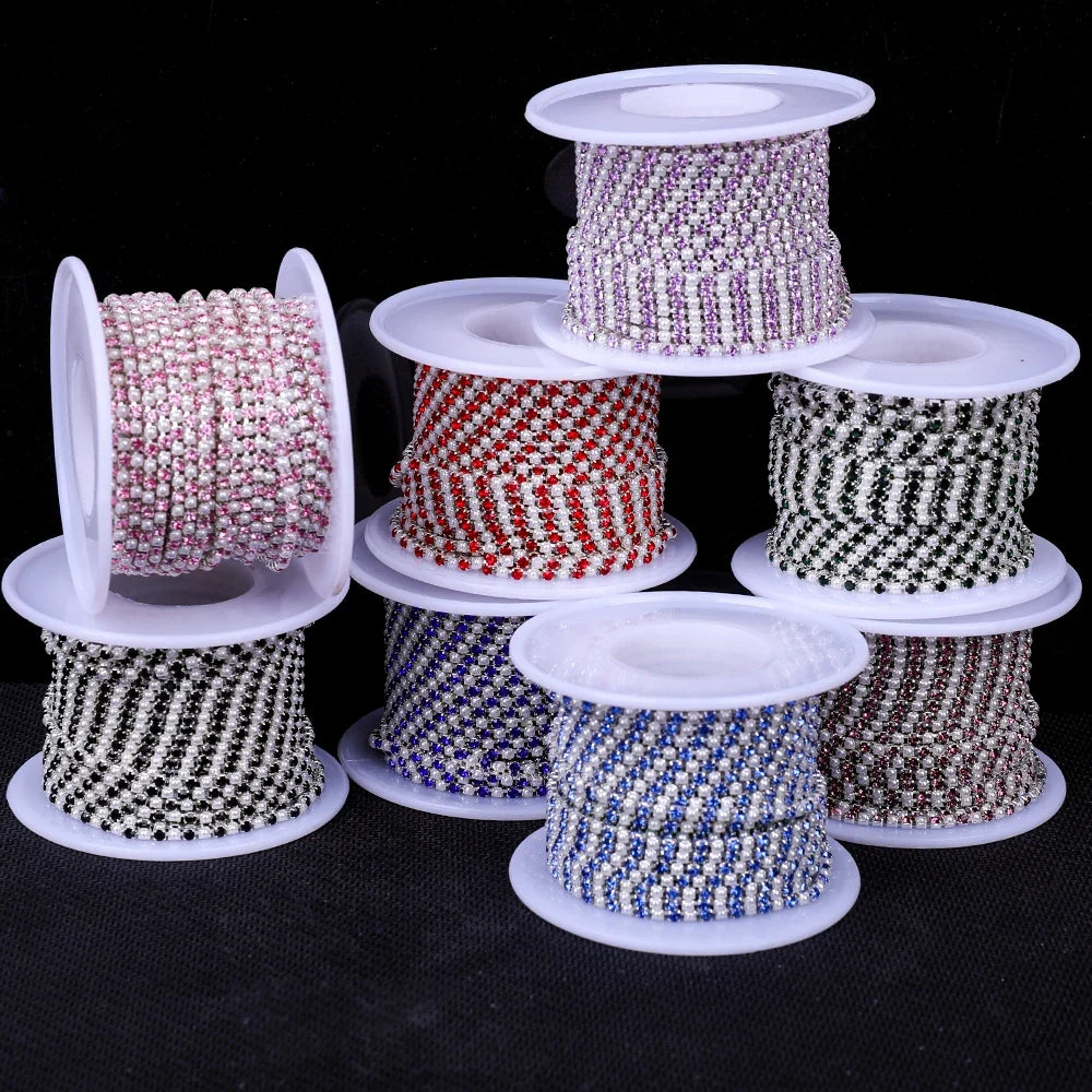 The Stardust Pearl Stream – Premium Silver Base Glass Rhinestone & ABS Pearl Cup Chain Trim