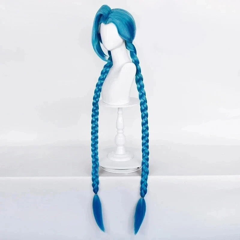 Jinx Long Blue Braided Cosplay Wig for League of Legends