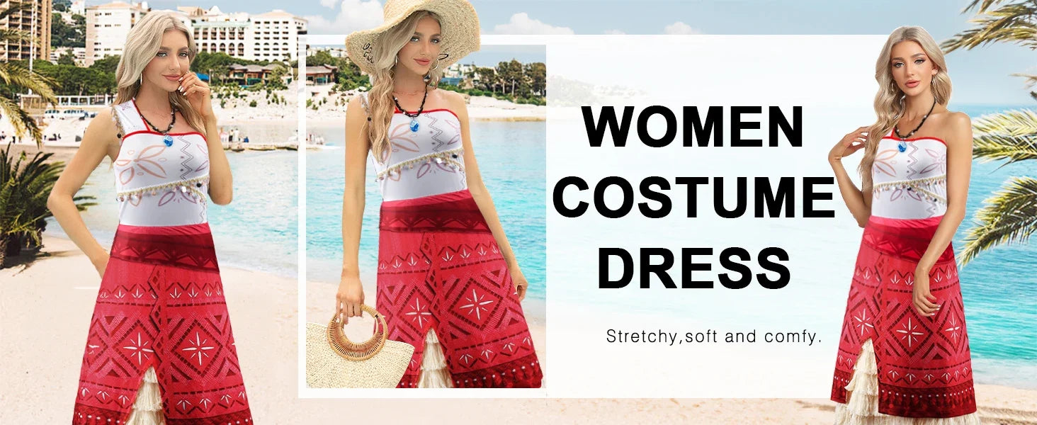 Women Moana Cosplay Costume – Ocean Princess Tassel Skirt Outfit