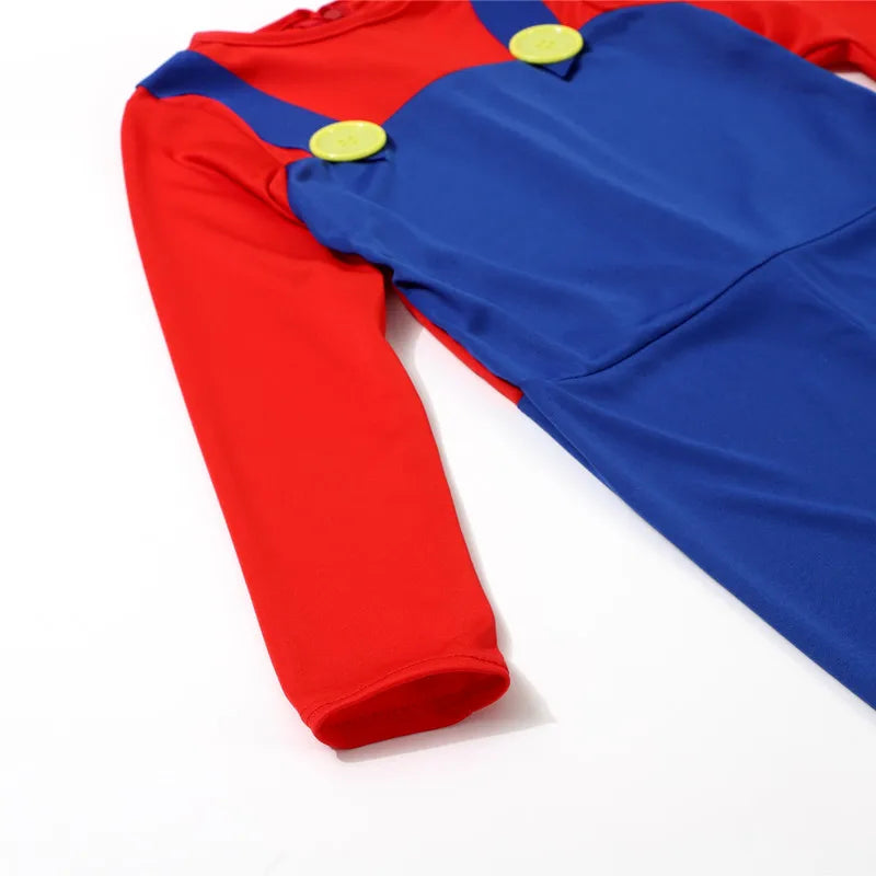 Boy Red & Green Game Jumpsuit Costume with Hat, Beard & Gloves