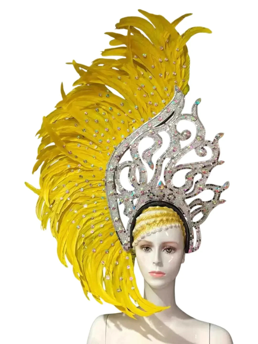 The Stardust Samba Radiance – Elegant Feathered Stage & Carnival Headdress